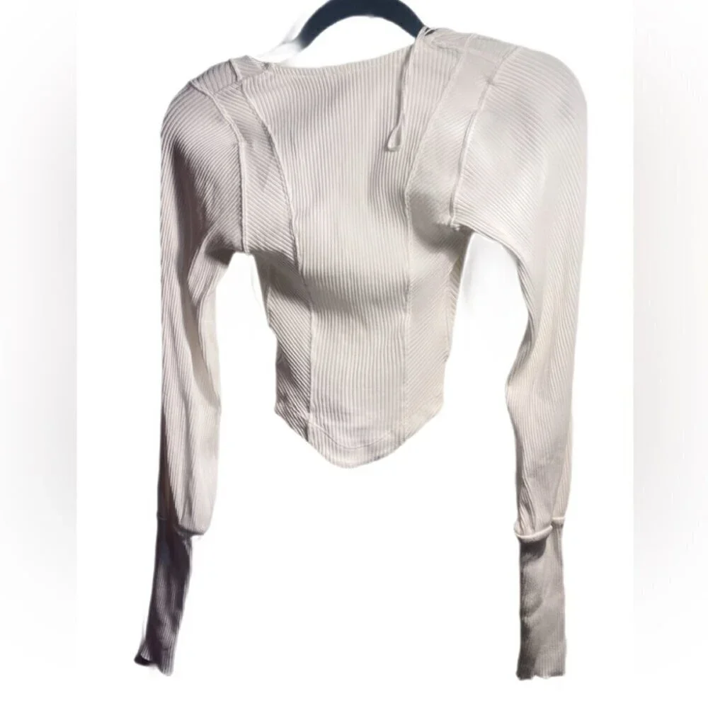 NWT Free People “Petra” long sleeve cotton seam detail white stretch crop top XS
